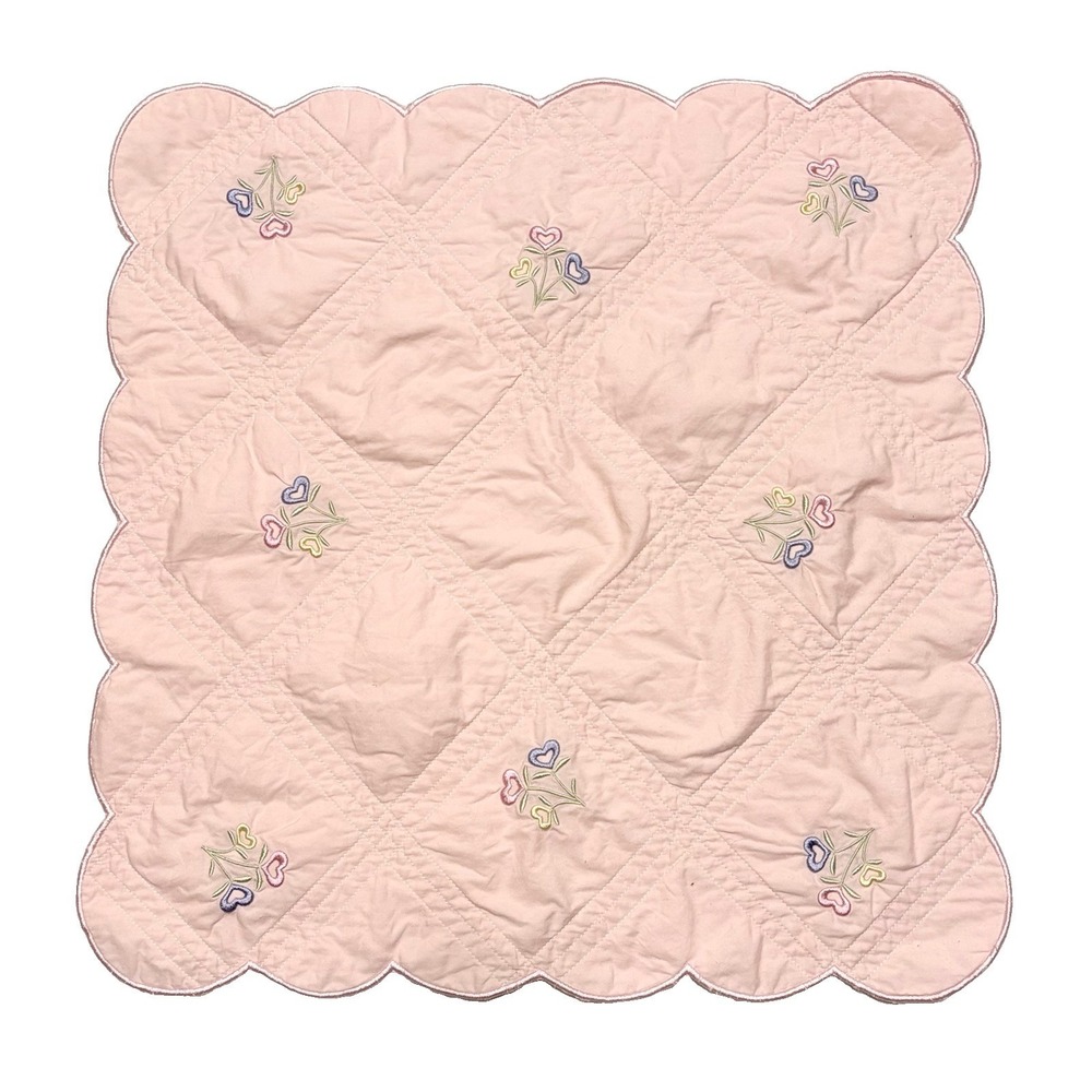 Retired American Girl Bitty Baby Quilt Pink Crib Blanket Scalloped Hearts 2005